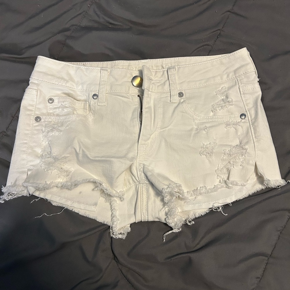 American Eagle Outfitters White Distressed Jean Shorts